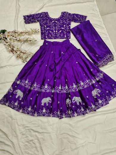 kids lehenga chinon silk purple Children fashion wholesale distributor